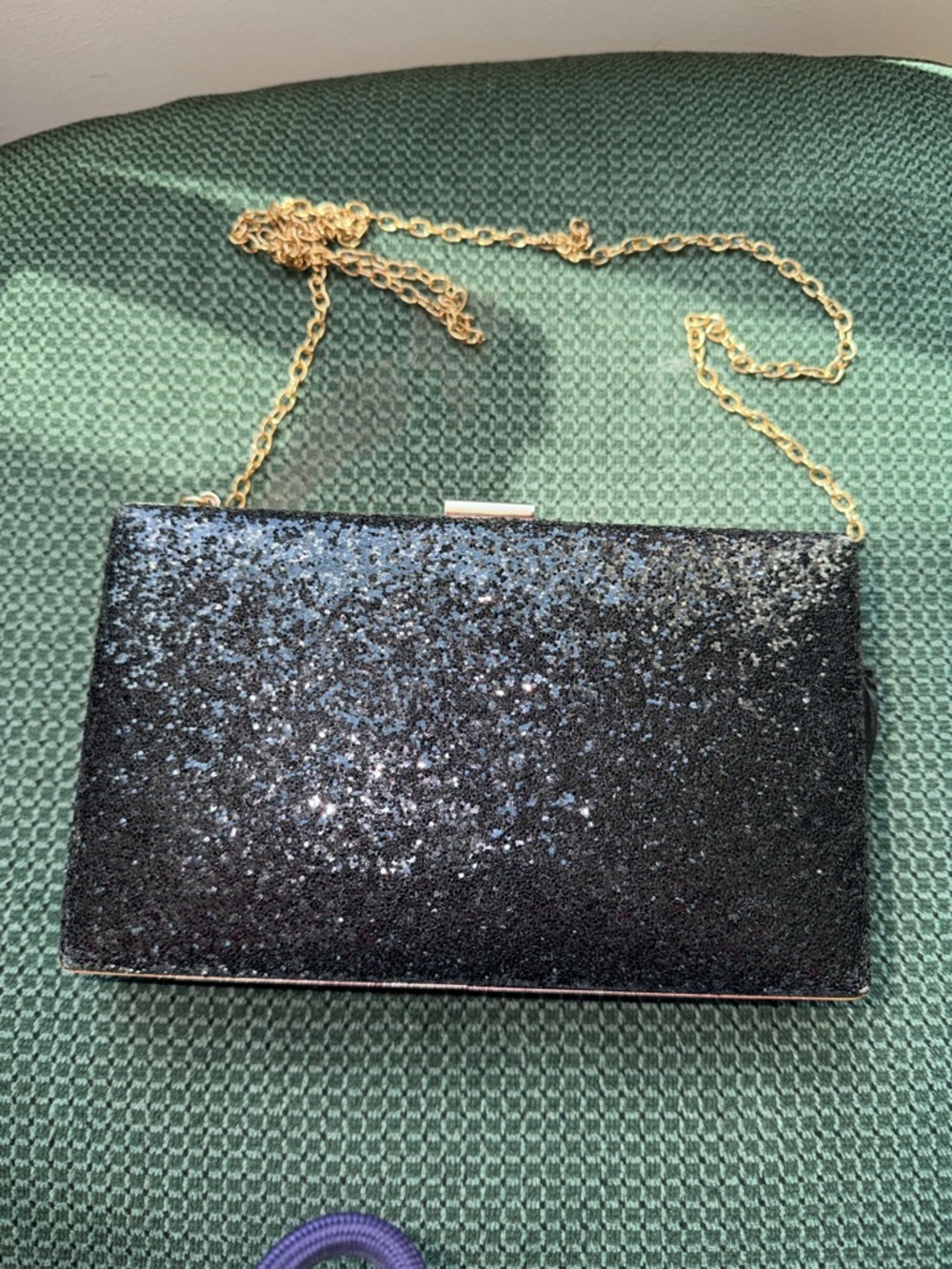 Lulu Townsend Black Glitter Crossbody with Gold Chain